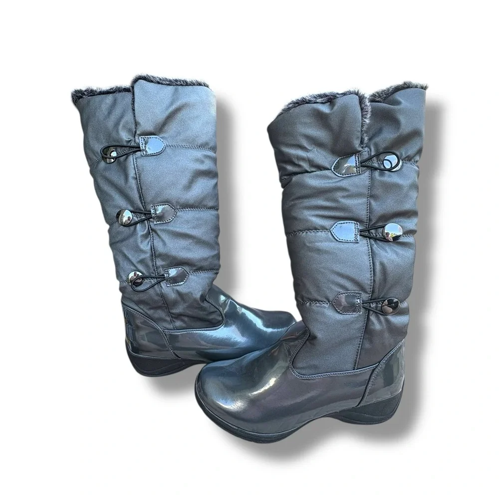 Khombu Thermolite Women Metallic‎ Charcoal Gray Puffer Winter Boots Size 9.5